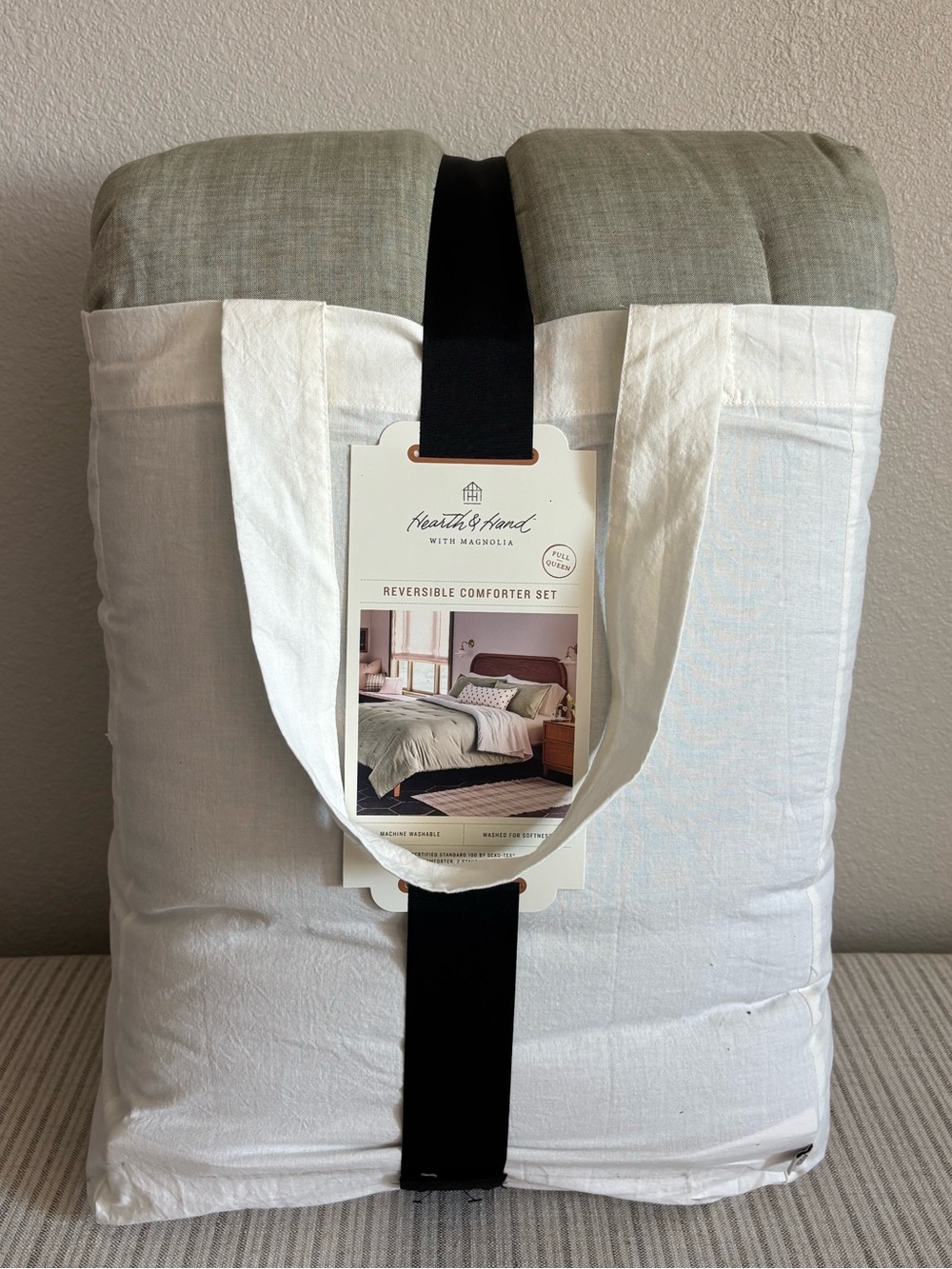NWT 3pc Full/Queen Reversible Comforter Set Green - Hearth & Hand with Magnolia